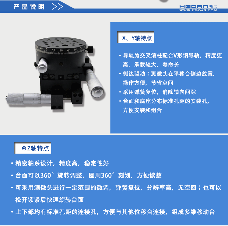三維調整工作臺HGAM306多自由度組合移動臺